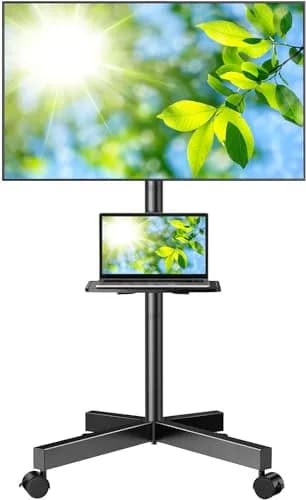 PERLESMITH Rolling TV Stand for 23-60 Inch LCD LED TVs | Supports 88Lbs, Tilt & Lock Wheels, Max VESA 400x400mm, Portable with Shelf thumbnail 1
