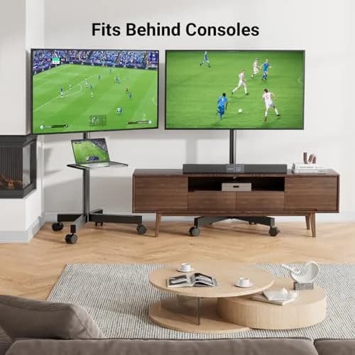 PERLESMITH Rolling TV Stand for 23-60 Inch LCD LED TVs | Supports 88Lbs, Tilt & Lock Wheels, Max VESA 400x400mm, Portable with Shelf thumbnail 7