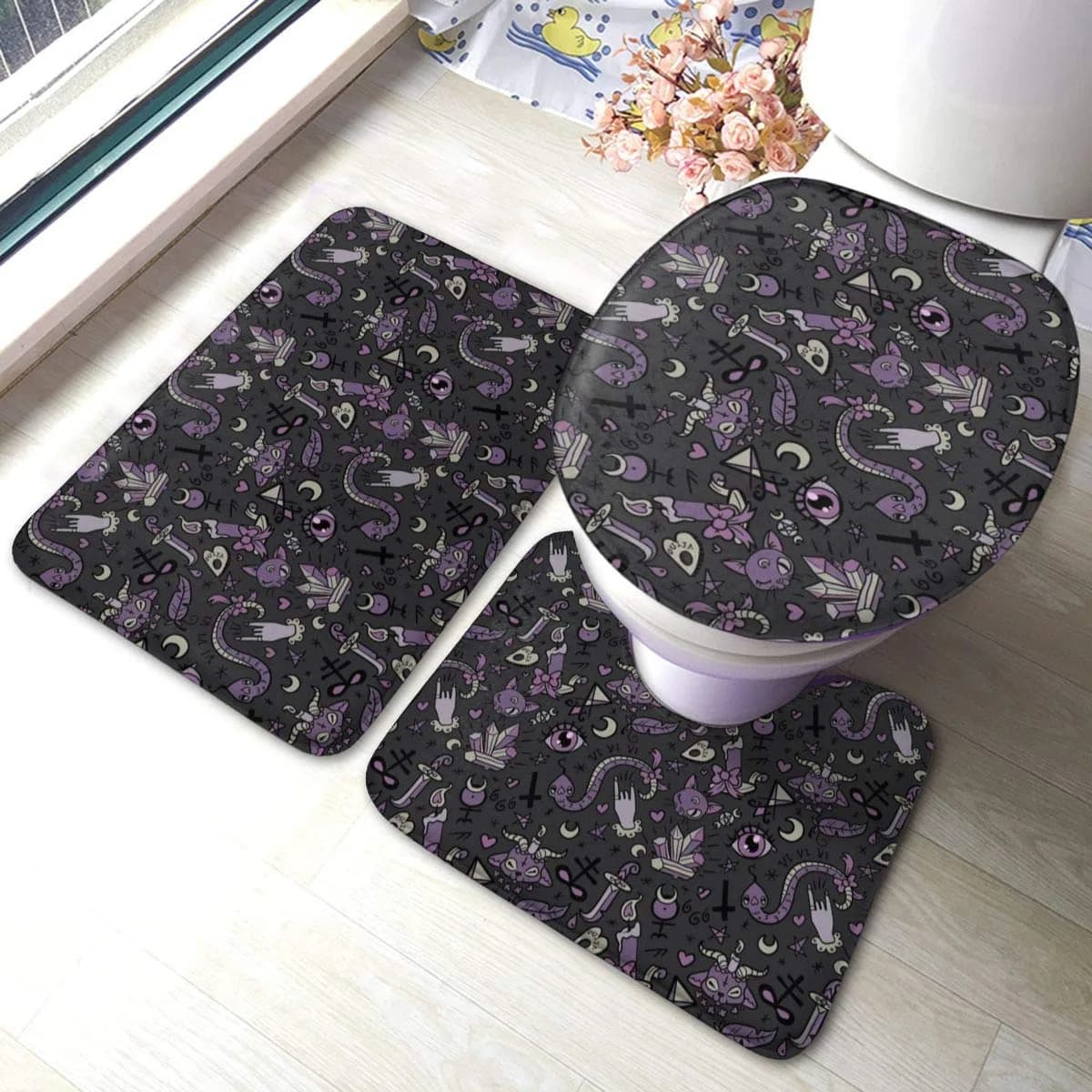 YEGFTSN Purple Black Goth Spooky Bathroom Rugs Set 3 Pcs Non Slip Absorbent