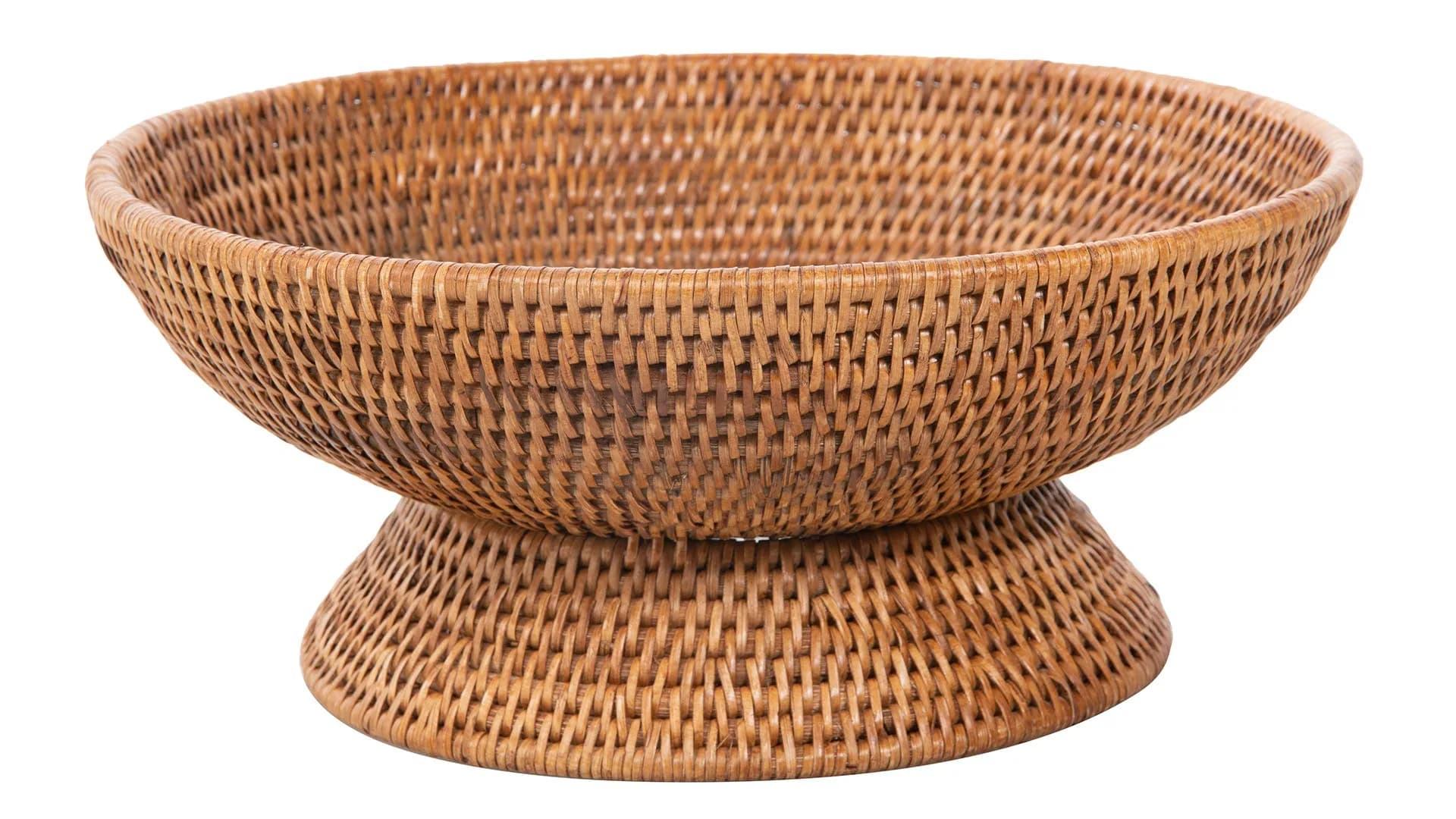 Kouboo La Jolla Rattan Fruit Bowl Large Kitchen Counter Basket Honey-Brown | Handwoven, Food Safe, Artisan Style — Honey-Brown