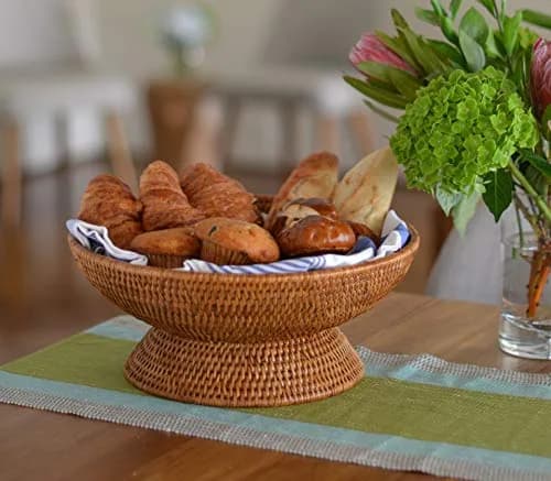 Kouboo La Jolla Rattan Fruit Bowl Large Kitchen Counter Basket Honey-Brown | Handwoven, Food Safe, Artisan Style thumbnail 5