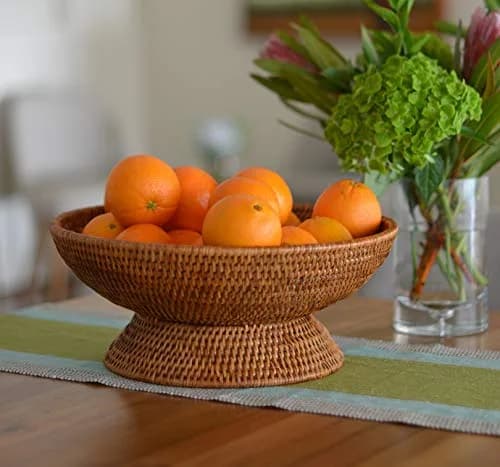 Kouboo La Jolla Rattan Fruit Bowl Large Kitchen Counter Basket Honey-Brown | Handwoven, Food Safe, Artisan Style thumbnail 2