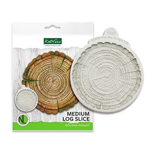 Katy Sue Log Slice Silicone Mold 125mm Diameter x 9mm Depth | Detailed Wood Texture for Fondant & Clay thumbnail 1
