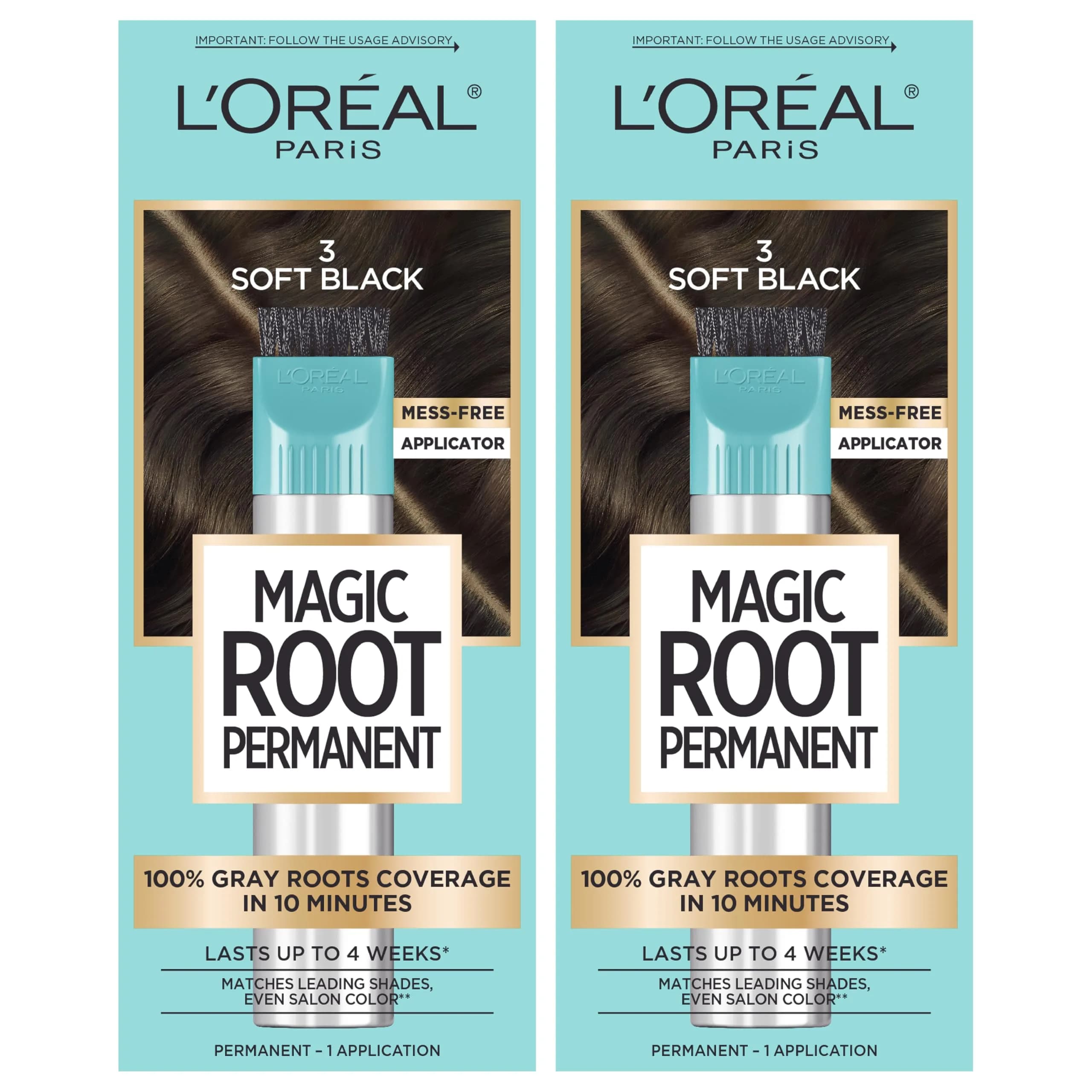 L'Oreal Paris Magic Root Permanent Hair Color Kit 3 Soft Black, Pack of 2 | 10-Minute Gray Coverage — 3 Soft Black