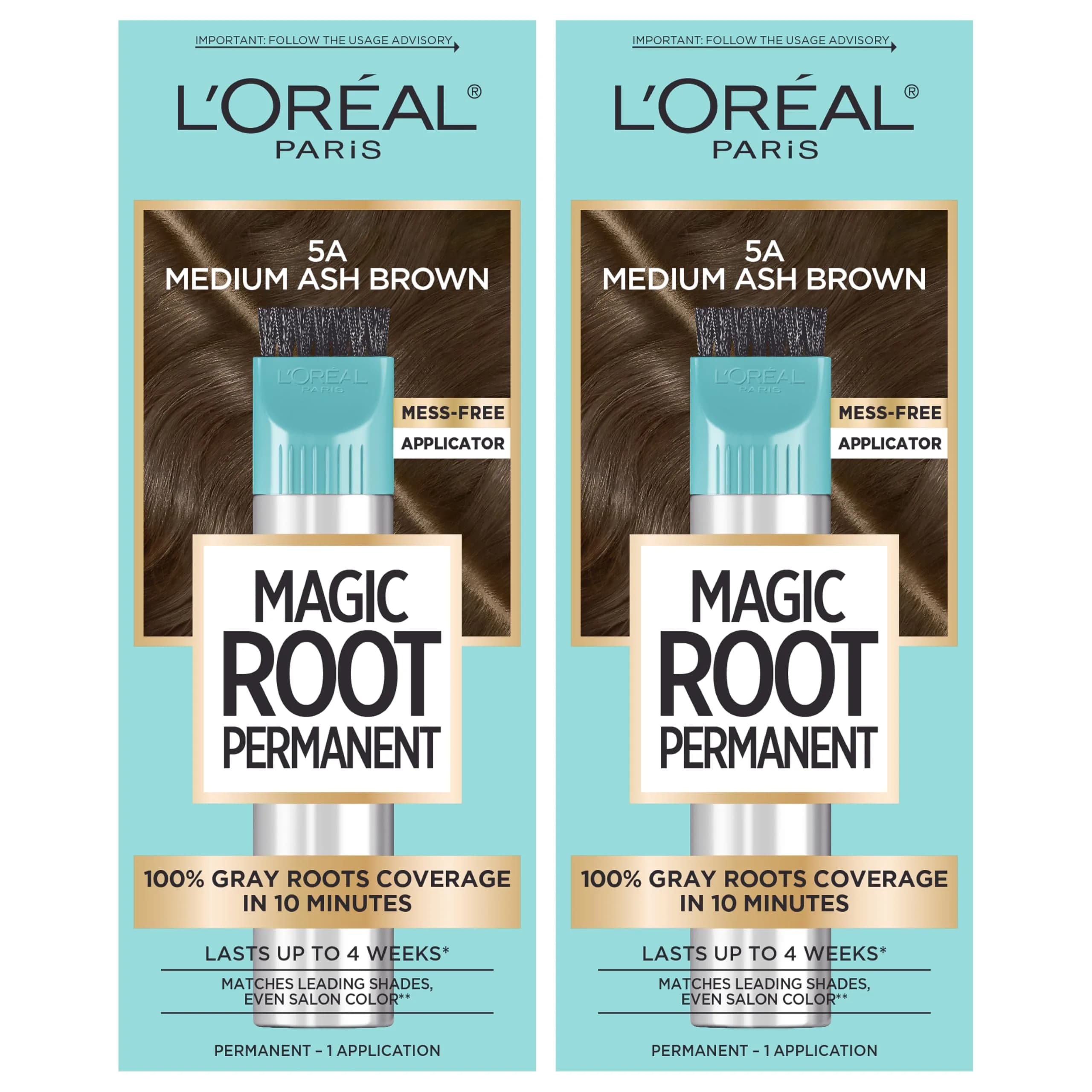 L'Oreal Paris Magic Root Permanent Hair Color Kit 5A Medium Ash Brown, Pack of 2