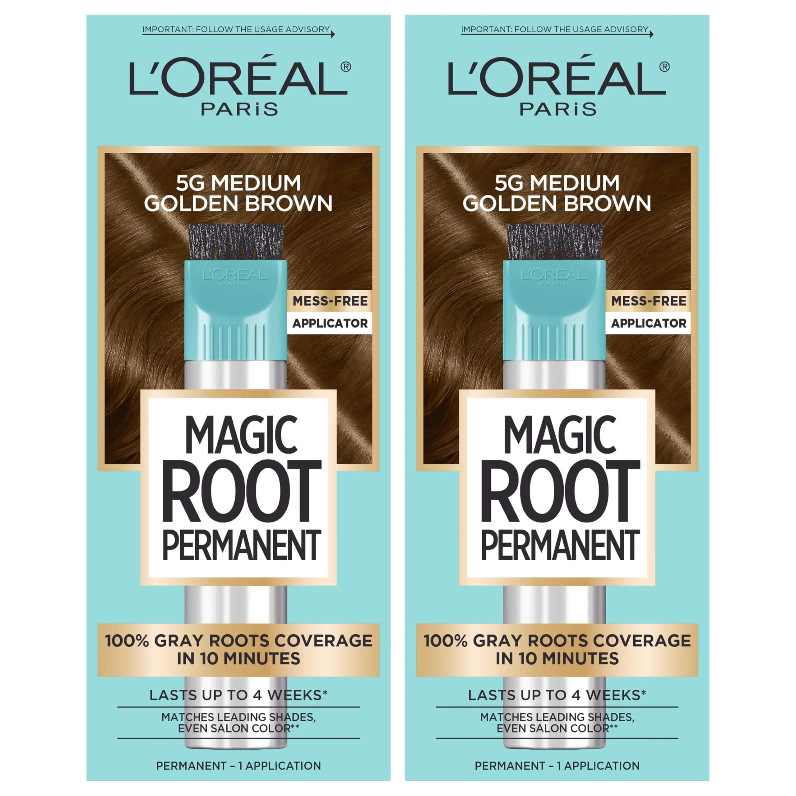 L'Oreal Paris Magic Root Permanent Hair Color Kit 5G Medium Golden Brown - 2 Count Pack for Instant Gray Coverage