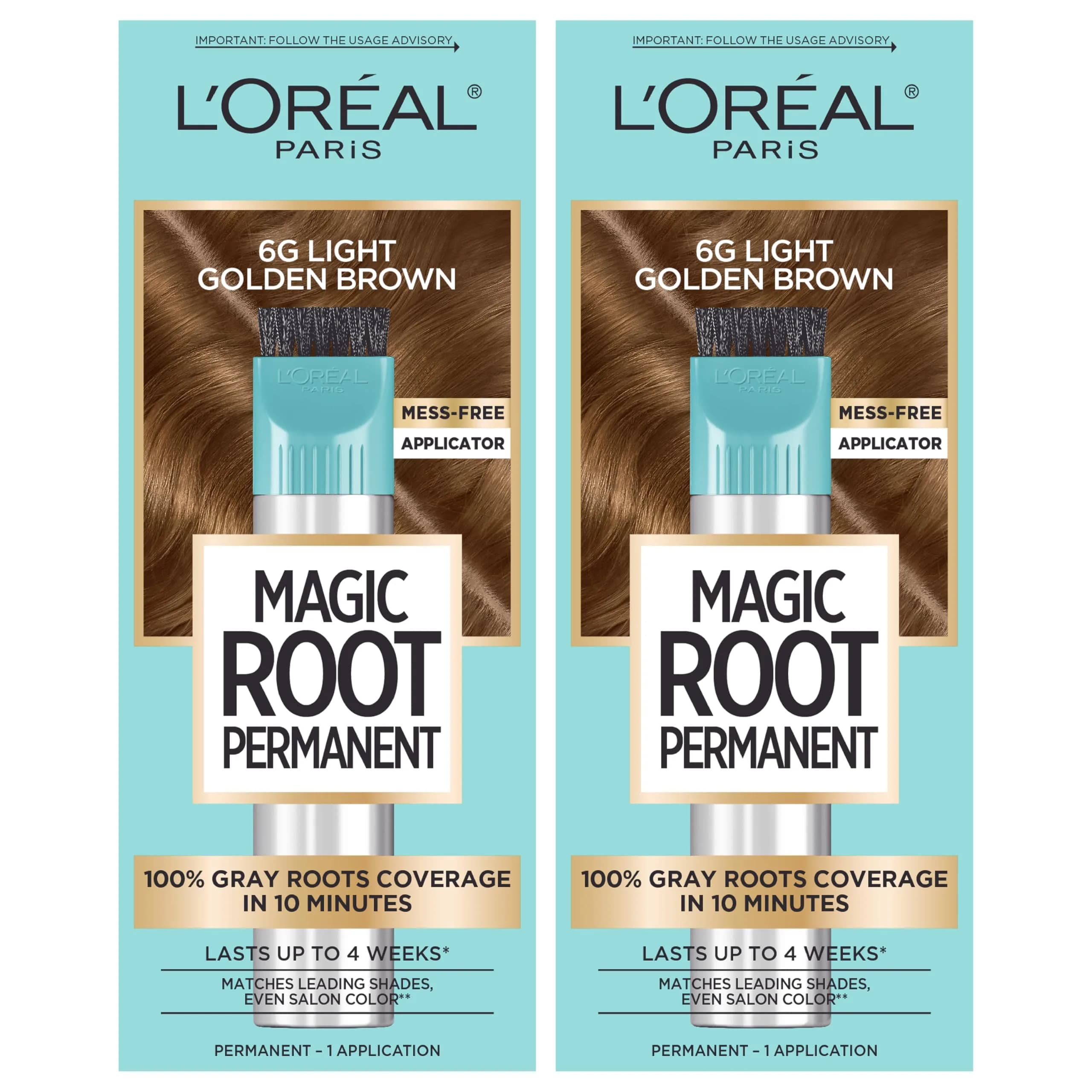 L'Oreal Paris Magic Root Permanent Hair Color Kit 6G Light Golden Brown, 2 Count Pack | 10-Minute Gray Coverage
