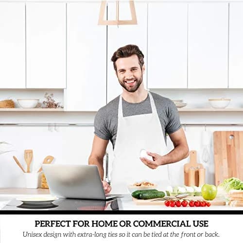 GREEN LIFESTYLE 12 Pack Chef Apron with Pockets | Waterproof Cooking Apron for Men & Women (12 Pack, White) thumbnail 4