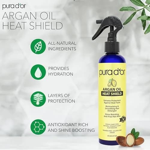 PURA D'OR Argan Oil Heat Shield Protectant Spray 237ml (8 Fl Oz) | Protects Up To 450º F From Heat Styling thumbnail 2