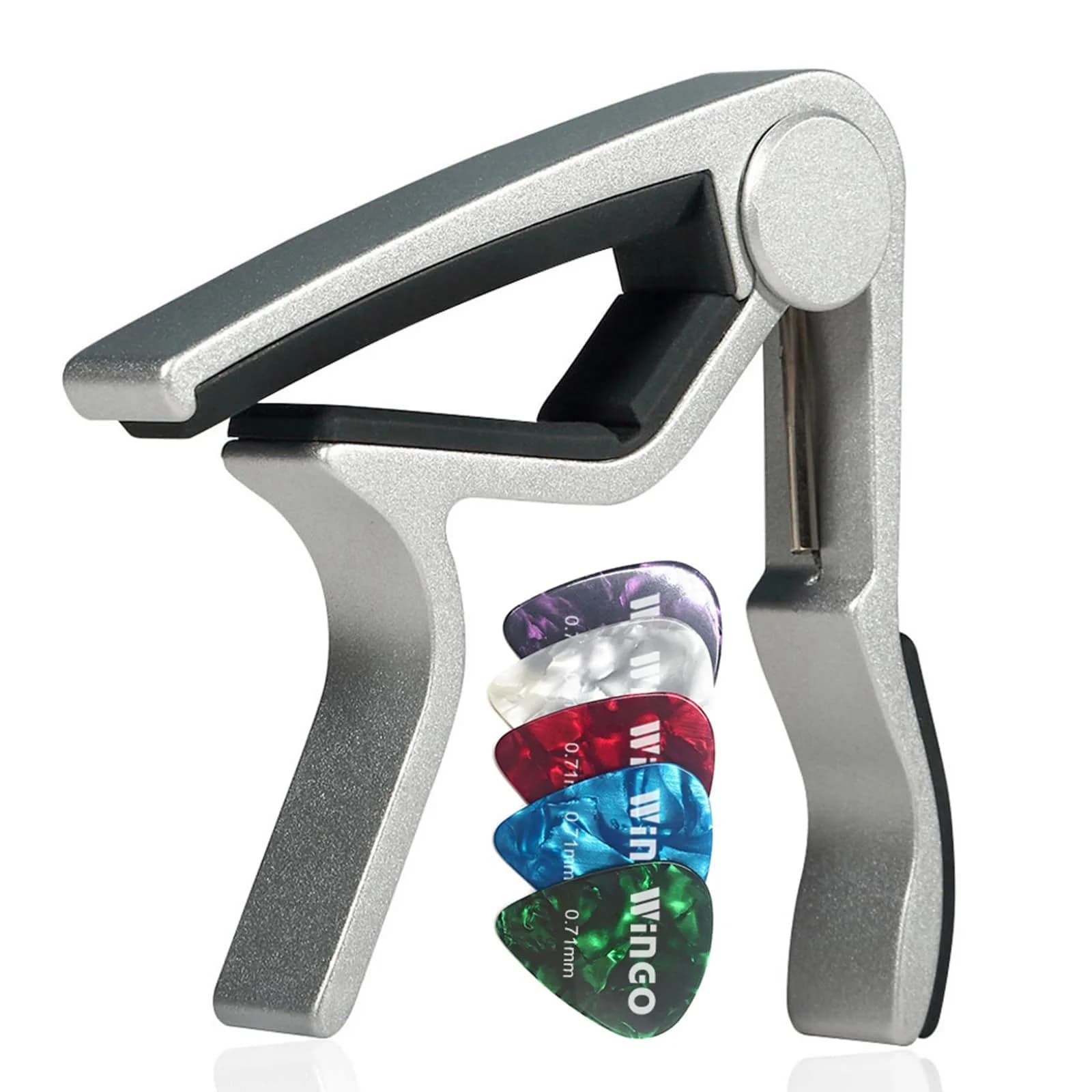 WINGO Silver Guitar Capo for Acoustic & Electric Guitars | Quick-Release, No Buzz, 6-String Steel Acoustic/Electric