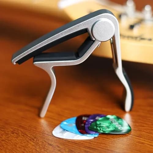 WINGO Silver Guitar Capo for Acoustic & Electric Guitars | Quick-Release, No Buzz, 6-String Steel Acoustic/Electric thumbnail 2