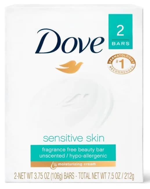 Dove Sensitive Skin Beauty Bar Soap Fragrance Free Hypoallergenic (24 Bars, 3.75 oz Each) | Dermatologist Recommended Gentle Cleanser - main product image
