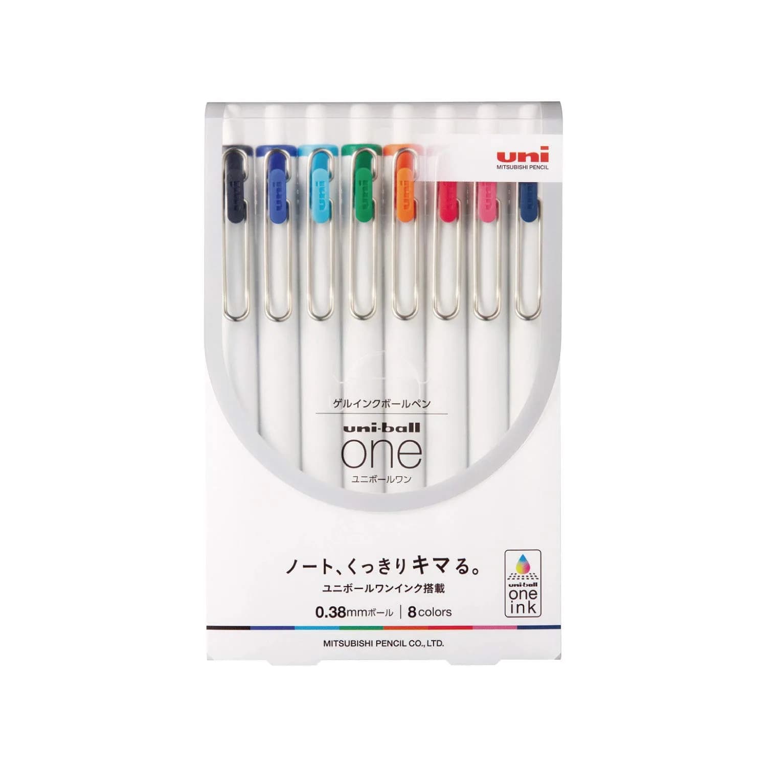 Uni-Ball One Gel Ink Rollerball Pens 0.38mm, Set of 8 Colors | Smooth Ink Flow for Students & Office