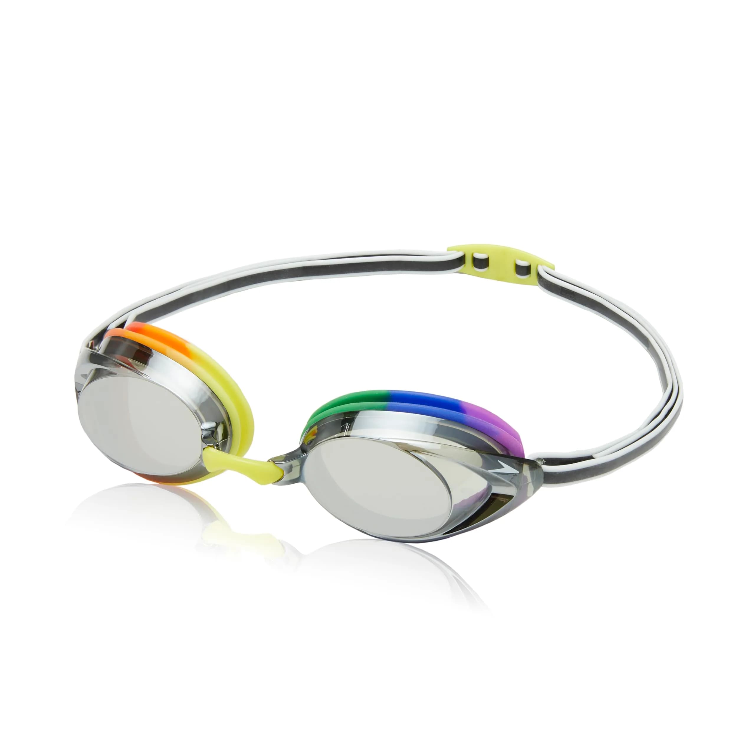 Speedo Unisex-Adult Swim Goggles Mirrored Vanquisher 2.0 | Wide Panoramic View, Anti-Fog & UV Protection — 2.0 Rainbow/Grey Medium