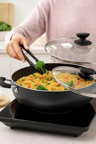 SHRIYA Induction Base Nonstick Kadai with Lid, 2.2 Ltr (2.3 US qt) | Deep Fry Pan for Indian Kitchens thumbnail 5