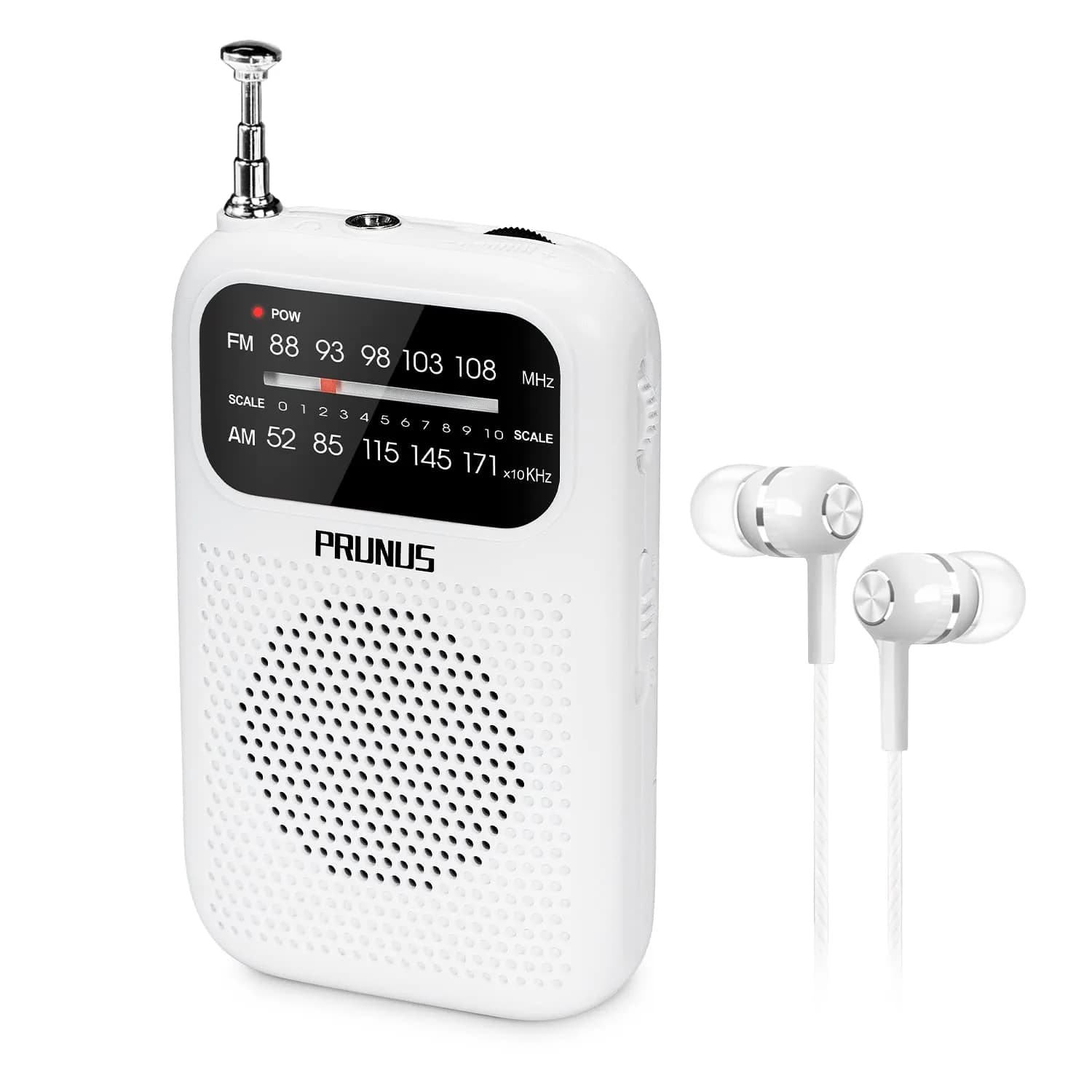 PRUNUS J-777 Pocket Radio Portable AM FM Small Personal Radio with Headphone & Speaker (White) — White