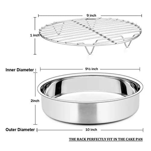 E-far 9½-inch Cake Pan with Rack Set, Stainless Steel Round Bakeware, 4 Pieces | Healthy & Dishwasher Safe thumbnail 4