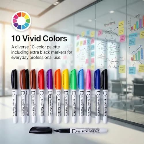 Volcanics Dry Erase Markers, Fine Tip, 10 Colors, 12 Pack | ASTM D-4236 Certified, Low Odor thumbnail 5