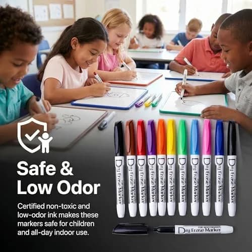 Volcanics Dry Erase Markers, Fine Tip, 10 Colors, 12 Pack | ASTM D-4236 Certified, Low Odor thumbnail 3