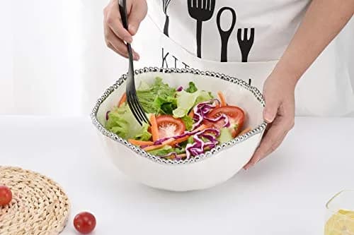 Pampa Bay Salerno Porcelain Large Salad Bowl | Elegant Serving for Family & Parties, Oven & Dishwasher Safe (10.5" x 10" x 4.5") thumbnail 5