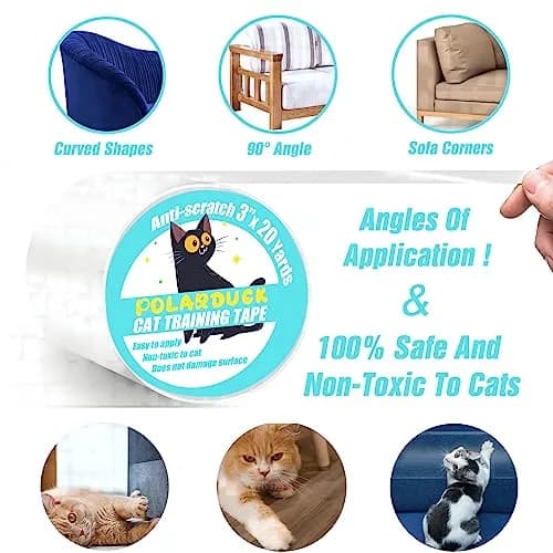 Polarduck Clear Anti-Scratch Tape for Furniture 3 inches x 20 Yards | Train Cats to Stop Scratching thumbnail 3