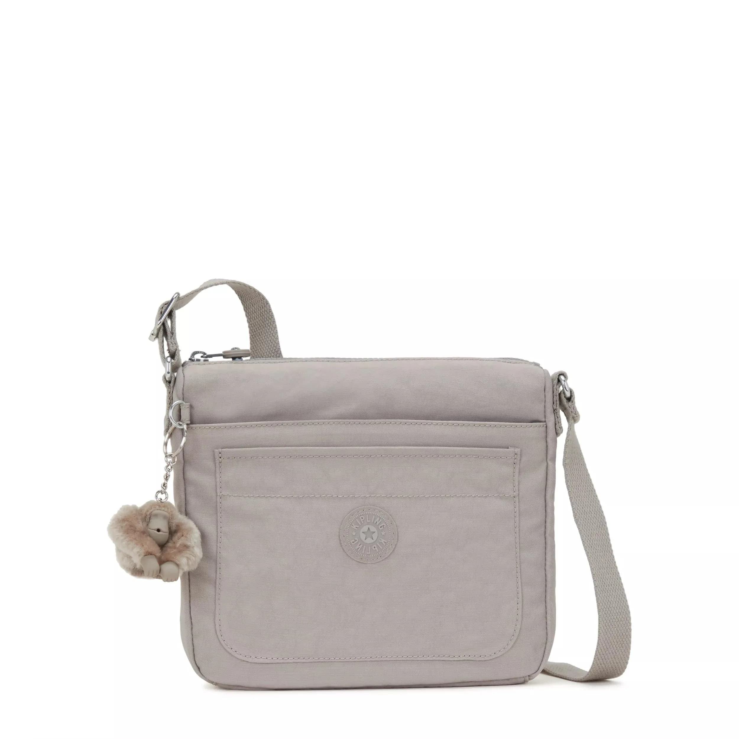 Kipling Sebastian Crossbody Bag 23cm (9") | Lightweight & Durable Nylon Messenger Bag — Grey Gris