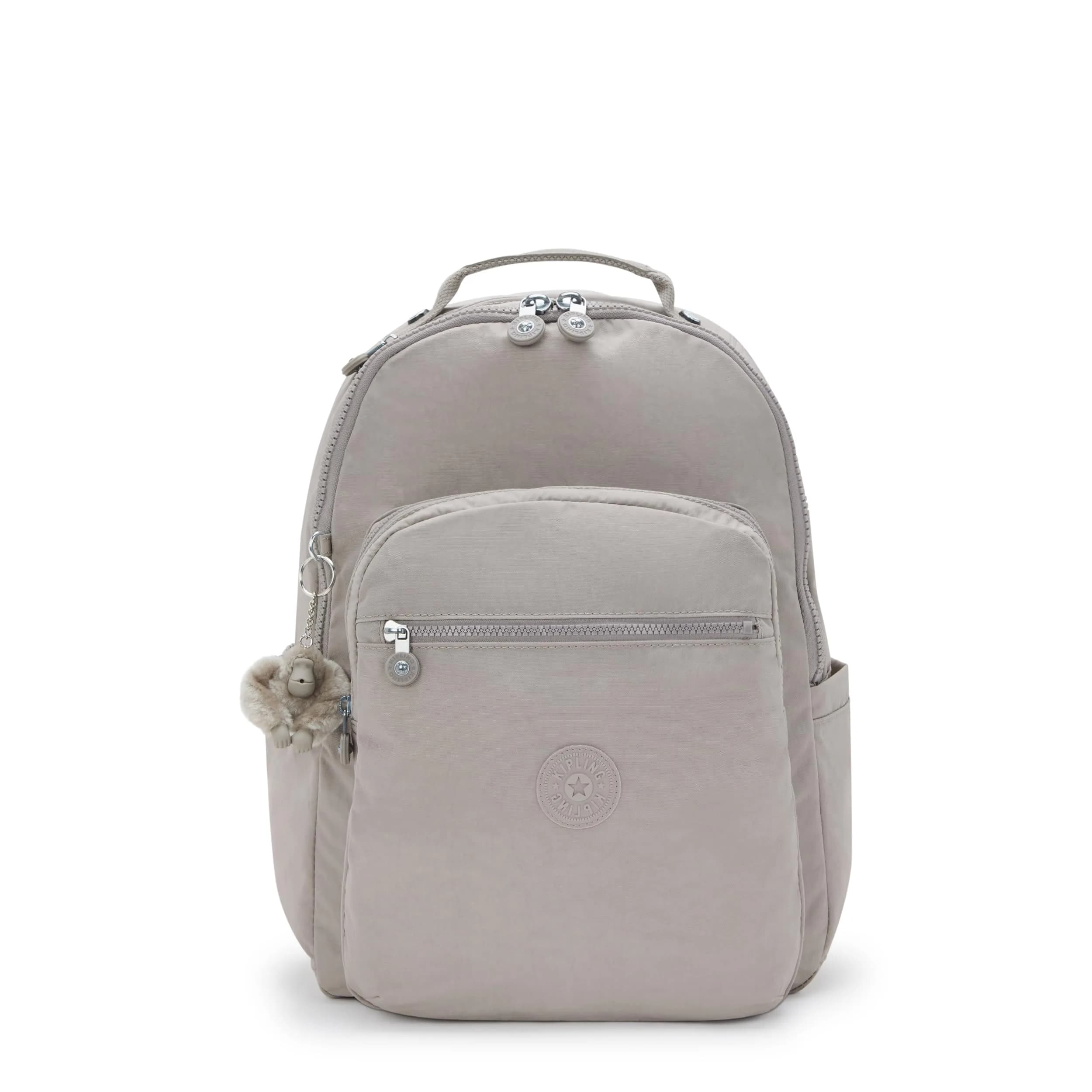 Kipling Seoul Women's Large Laptop Backpack 27L (1.41 lbs) | Padded Sleeve for 15" Laptops, Water-Resistant Nylon — Grey Gris