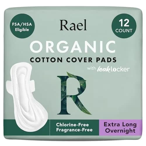 Rael Organic Cotton Cover Sanitary Pads XL Overnight, 12 Count | Hypoallergenic & Breathable for Sensitive Skin thumbnail 1