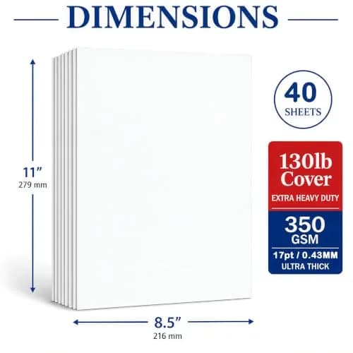 Desktop Publishing Supplies Extra Heavy Duty Bright White Cardstock 130lb Cover (350gsm) 40 Sheets 8.5" x 11" | Commercial Printing & Invitations thumbnail 2