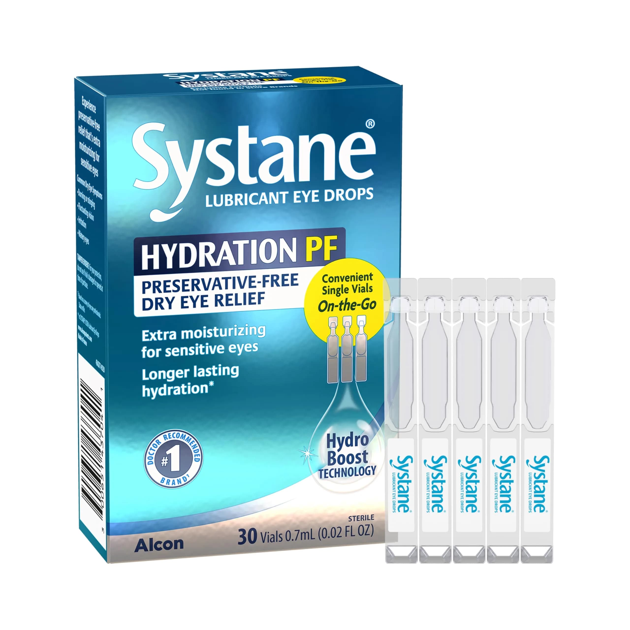 Systane Hydration Lubricating & Hydrating Eye Drops, 30 Vials, Unit Dose | Long-Lasting Dry Eye Relief with Hyaluronic Acid