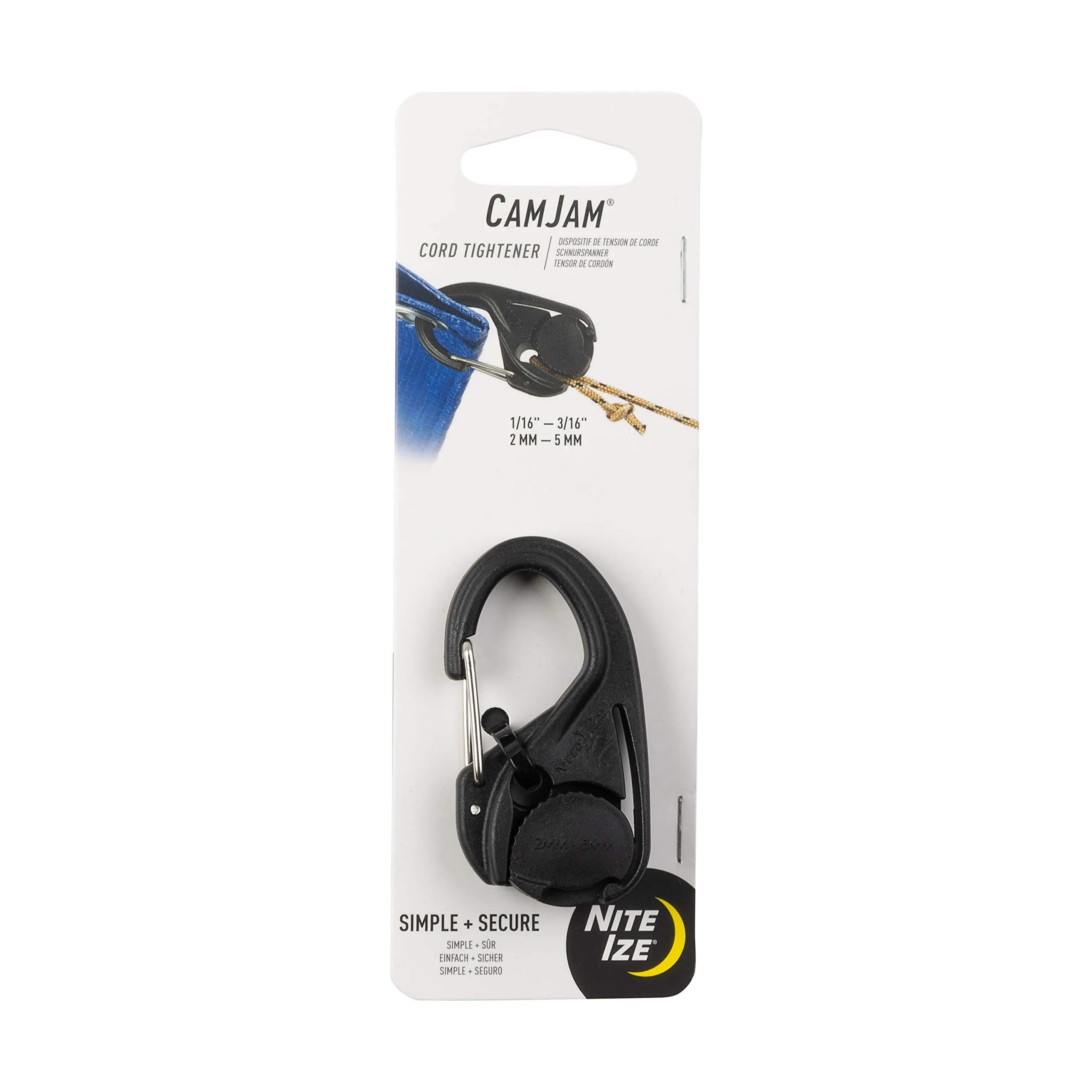 Nite Ize CamJam Cord Tightener with Carabiner Clip - Plastic Carabiner & Stainless Steel Lock - Utility Rope & Cord Tightener - Black - main product image