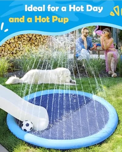 Peteast Dog Pool, Anti-Slip Splash Pad for Dogs, 51 in, Blue | Large Water Play Mat for Dogs & Kids thumbnail 6