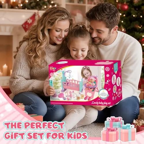 deAO Baby Doll Play Set with Crib, High Chair & Accessories, 12" Doll | Ages 3+ thumbnail 7