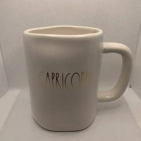 Rae Dunn CAPRICORN Zodiac Horoscope Astrological Sign Mug - Double sided - Gold LL lettering - ceramic - very rare! - main product image