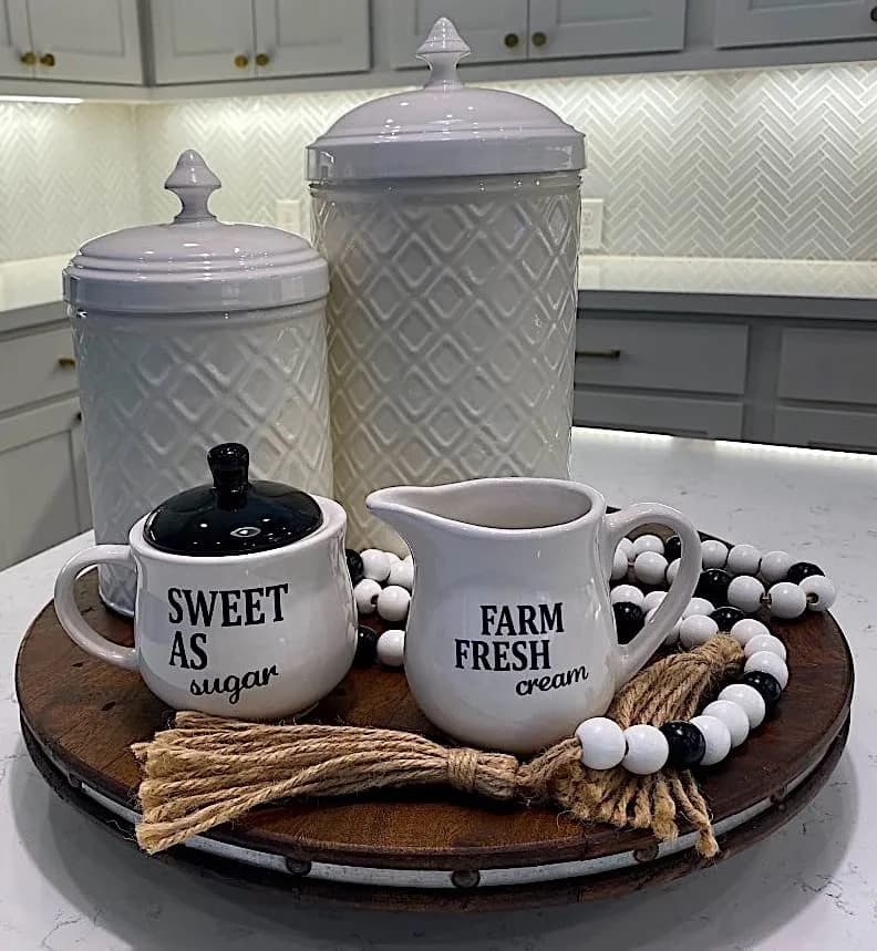 Homestyle Table Cream & Sugar Set Ceramic Farmhouse Decor | 9oz Creamer & 11oz Sugar Bowl, Black & White thumbnail 3