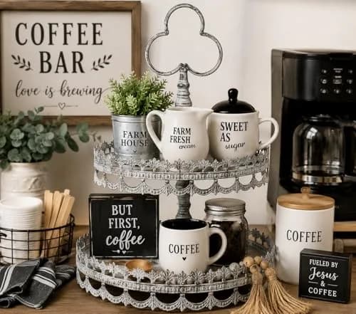 Homestyle Table Cream & Sugar Set Ceramic Farmhouse Decor | 9oz Creamer & 11oz Sugar Bowl, Black & White thumbnail 4
