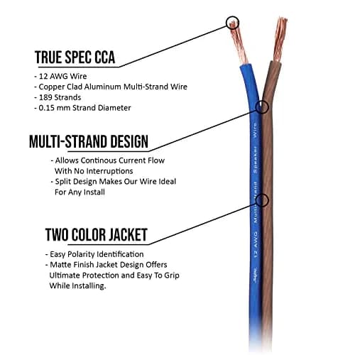 Skar Audio 12 Gauge AWG Speaker Wire - 100 Feet (Blue/Brown) | High-Quality Audio Connection thumbnail 4
