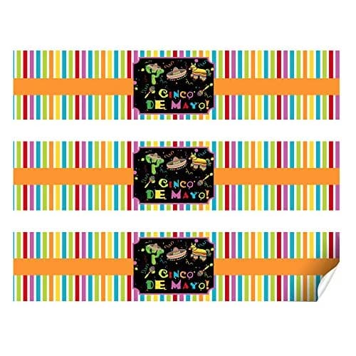Amanda Creation Cinco De Mayo Fiesta Waterproof Water Bottle Sticker Wrappers, 20 Labels (1.75" x 8.5") | Waterproof Vinyl for Parties thumbnail 2