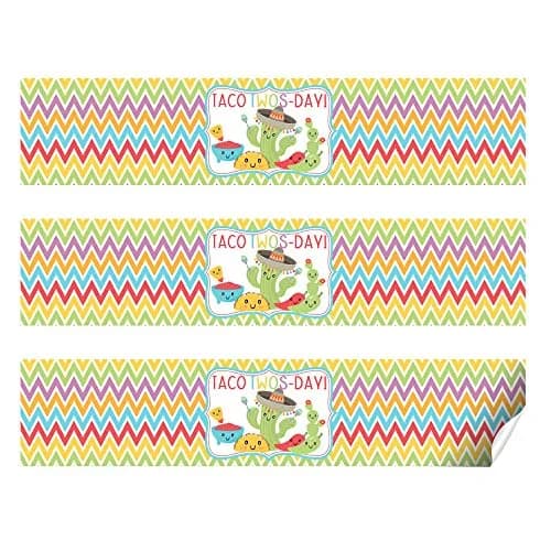 Amanda Creation Taco TWOS-Day Second Birthday Fiesta Party Waterproof Water Bottle Sticker Wrappers | 20 Labels, 1.75" x 8.5" thumbnail 6