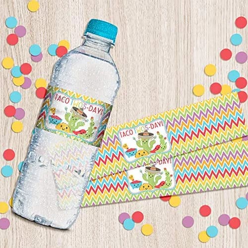 Amanda Creation Taco TWOS-Day Second Birthday Fiesta Party Waterproof Water Bottle Sticker Wrappers | 20 Labels, 1.75" x 8.5" thumbnail 8