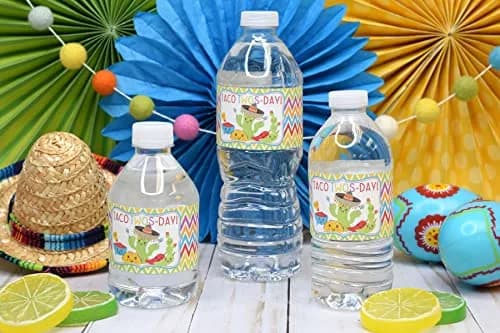 Amanda Creation Taco TWOS-Day Second Birthday Fiesta Party Waterproof Water Bottle Sticker Wrappers | 20 Labels, 1.75" x 8.5" thumbnail 2