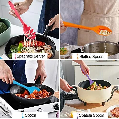 LIANYU 12-Piece Silicone Kitchen Cooking Utensils Set with Holder, Multi Color | Food Grade & Heat Resistant thumbnail 5