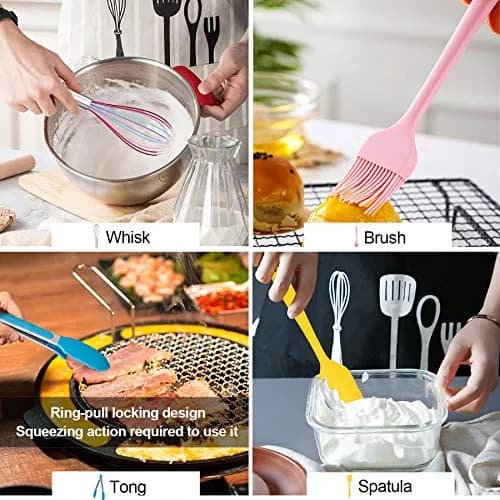 LIANYU 12-Piece Silicone Kitchen Cooking Utensils Set with Holder, Multi Color | Food Grade & Heat Resistant thumbnail 6