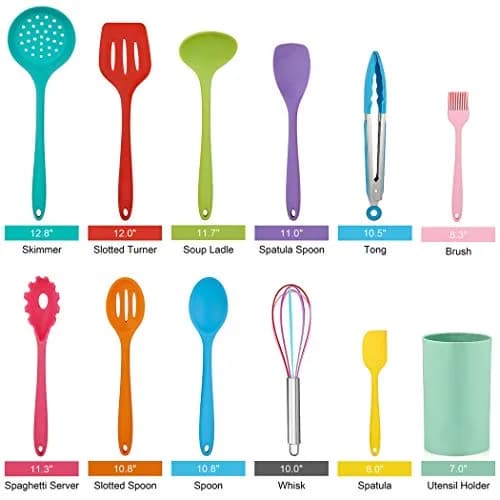 LIANYU 12-Piece Silicone Kitchen Cooking Utensils Set with Holder, Multi Color | Food Grade & Heat Resistant thumbnail 2