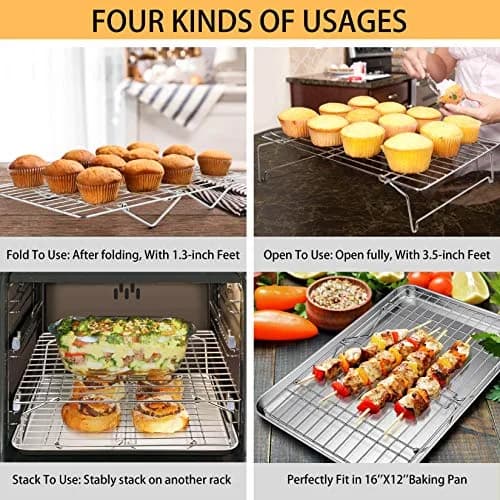 P&P CHEF 4-Tier Cooling Rack Set, Stainless Steel Stackable 15" x 10" | Durable & Rust-Free thumbnail 4
