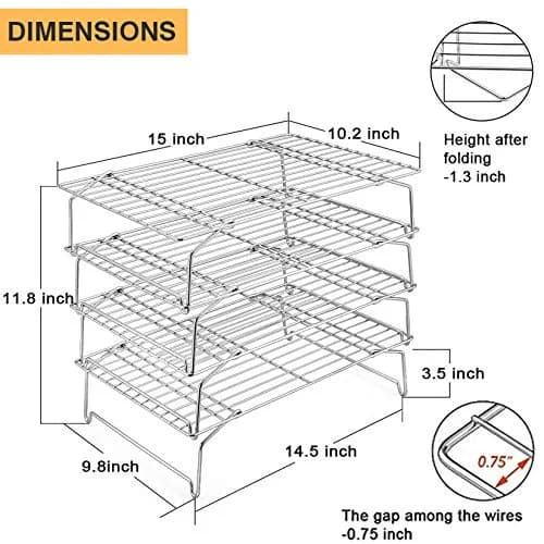 P&P CHEF 4-Tier Cooling Rack Set, Stainless Steel Stackable 15" x 10" | Durable & Rust-Free thumbnail 3