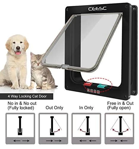 CEESC X-Large Black Cat Door for Interior/Exterior, 24.9cm x 28cm x 5.5cm (9.8"W x 11"H x 2.15"D) | 4-Way Locking ABS Pet Door for Pets up to 12.5 kg thumbnail 3