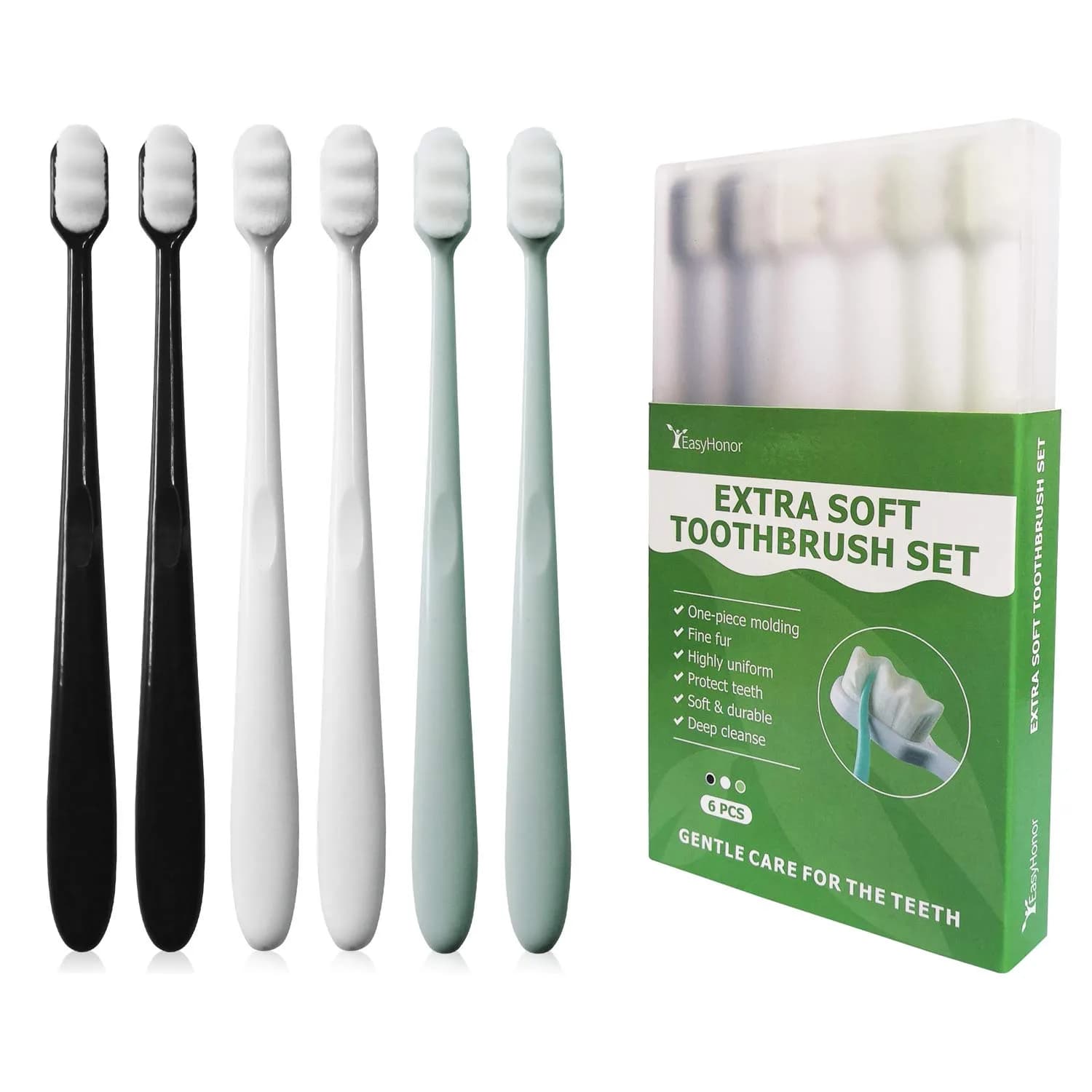 EasyHonor Extra Soft Toothbrush 6 Pack | 20000 Micro Bristles for Sensitive Gums
