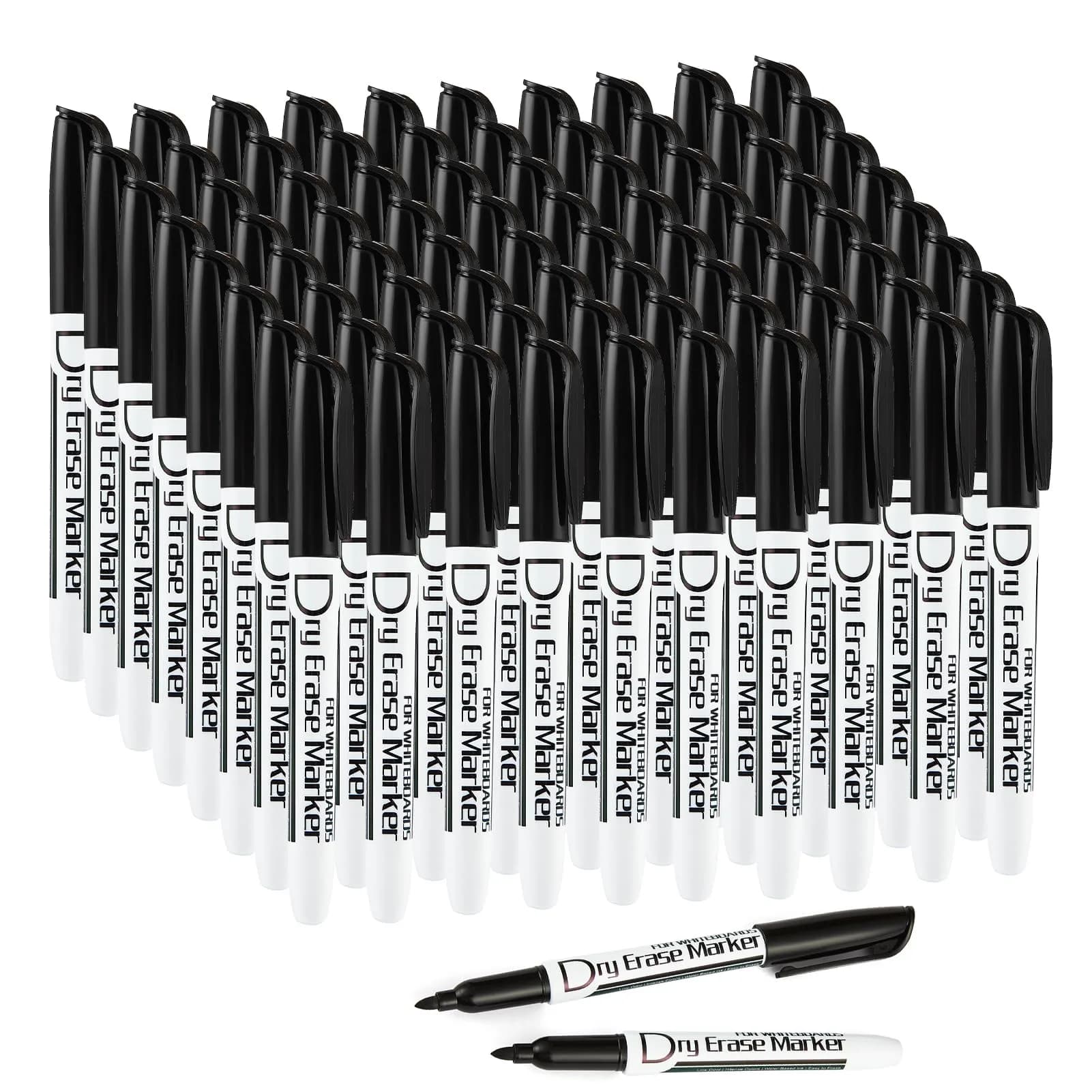 Volcanics Black Dry Erase Markers, Fine Tip, 30 Pack | Low Odor, Water-Based Ink — Black