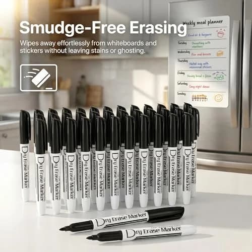 Volcanics Black Dry Erase Markers, Fine Tip, Low Odor, 80 Pack | Vivid, Quick-Drying, Water-Based Ink thumbnail 2